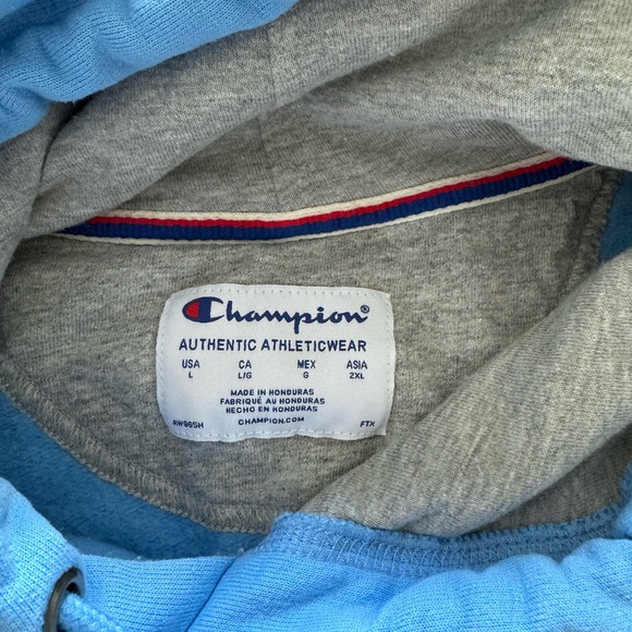 Champion, Powerblend, Fleece Comfortable Light Blue Hoodie - Picture 3 of 4